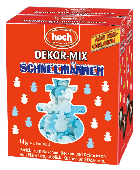 zwei rote Packung mit Dekormix Schneemänner
