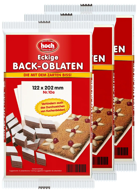 drei Packungen rot und weiß hintereinander rechteckig für Lebkuchen