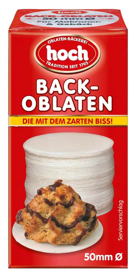 rote Packung mit Oblaten "Zarter Biss"