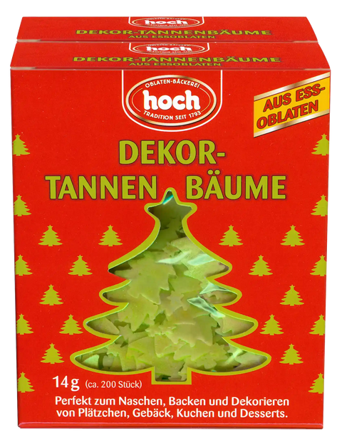 zwei rote Packung mit Dekortannenbäumen