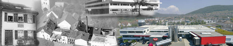 Collage von neuen und alten Hochbildern mit Gebäude und Fahrzeugen