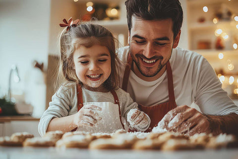 Vater und Tochter beim Backen