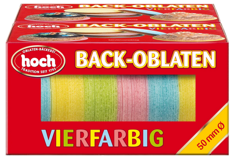 Baking wafer specialties 50 mm Ø, pack of 2, 4-coloured assorted