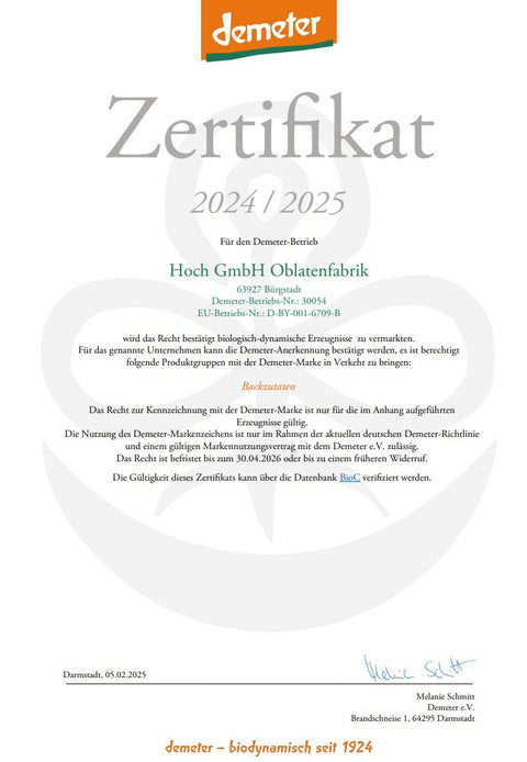 demeter zertifikat 2023 2024 gueltig bis 2025