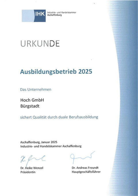 Urkunde Ausbildungsbetrieb IHK 2025